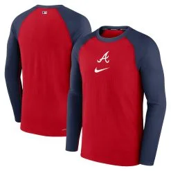 Men's Atlanta Braves Nike Red Authentic Collection Game Raglan Performance Long Sleeve T-Shirt