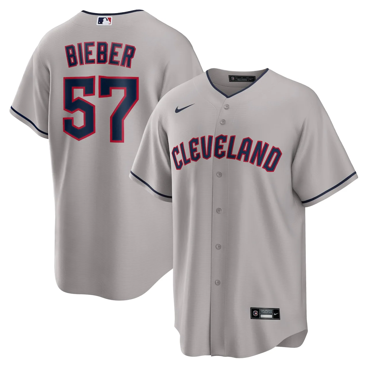 Men's Cleveland Guardians Shane Bieber Nike Gray Road Replica Player Jersey