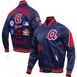 Men's Atlanta Braves Pro Standard Navy Old English Satin Full-Snap Varsity Jacket