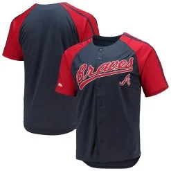 Men's Atlanta Braves Stitches Navy Button-Down Raglan Replica Jersey