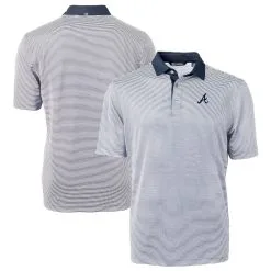 Men's Atlanta Braves Cutter & Buck Navy/White Virtue Eco Pique Micro Stripe Recycled Polo