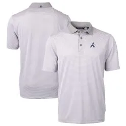 Men's Atlanta Braves Cutter & Buck Gray/White Virtue Eco Pique Micro Stripe Recycled Polo
